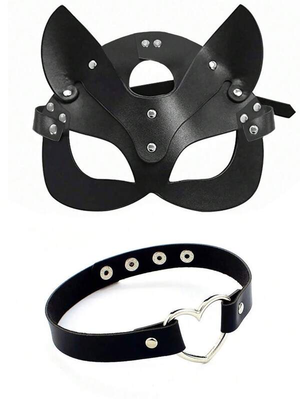 3pcs/2pcs/1pc Men's And Women's Same Style Cat Face Mask Fox Half Mask Halloween Party Ball Cosplay Mask Love Ring Decorative Collar Underwear Accessories