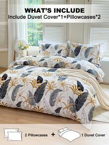 三件套花卉图案被套，采用超柔软透气的优质超细纤维面料制成，四季皆宜，可机洗，不易褪色，不易起球，不易缩水，不易起皱，时尚波西米亚/农舍/现代简约卧室装饰，易于打理，适合单人床/双人床/大号床/特大号床，是家庭、宿舍、公寓、酒店、度假租赁和送礼的理想之选。 - 彩色 - 查看 2