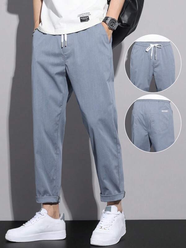 Men's Solid Color With Drawstring Waist Casual Tapered Ankle-Length Pants