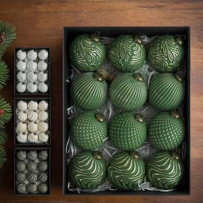 12pcs 8cm Multi-Color Set Antique Christmas Ball Ornaments Christmas Tree Ornaments Christmas Ball Set, Suitable For Holiday Decoration, High-Quality Ornaments Home Decor Christmas Decorations Room Decor Winter Christmas Decorations Home Christmas Gifts Christmas Decor