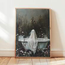 1 件浴缸里的鬼魂，万圣节装饰，鬼魂浴室印刷品，艺术海报印刷品，黑暗学院，复古海报，哥特式绘画，恐怖万圣节墙壁艺术，适用于宿舍、浴室、客厅、房间墙壁装饰，裱框艺术，易于悬挂