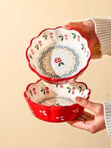 1pc Ceramic Bowl, Decorative Bowl, Fruit Bowl, Suitable For Home Kitchen, Restaurant, Living Room, Fruit, Snack, Candy, Salad, Cake Serving, Applicable For Wedding, Party, Gift, Birthday