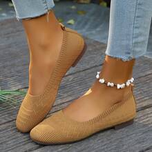 Women'S Black Woven Fabric Slip-On Flats - Casual Square Toe Shoes For Indoor & Outdoor Wear, All-Season Comfort With Rubber Sole, Breathable & Stylish Design - 薑黃色 - 查看 2