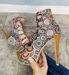 Zapatilla de tacón de aguja moda sexy mandalas - Camel - Ver 4