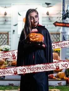 1pc 600cm/236in Plastic Halloween Horror Party Warning Isolation Tape Decoration Banner Background - Multicolor - View 8