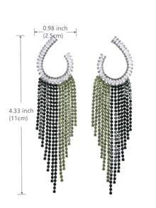 1 Cặp Hoa tai dài tối giản lấp lánh Cubic Zirconia Rhinestone phong cách Bohemian độc đáo, thích hợp cho tiệc tùng và đeo hàng ngày của phụ nữ - màu xanh lá - Xem 4