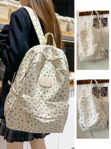 Large Capacity Popular Floral Student Backpack, Cute Women's Backpack, Suitable For Teenagers, High School Students, College Students, Graduates, Returning To School, Graduation Season, Male And Female Students, Used As Classroom And Shopping Bags, Class Travel Bags - Multicolor - View 1