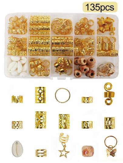 135pcs/Set Gold Mixed Hair Scrunchies & Hair Accessories, Elegant Boho Style Hair Decorations Suitable For Women And Girls, Including Hair Clips, Hair Ties, Summer Elegant Hair Accessories, Holiday Hair Accessories, Wedding Hair Accessories, Etc.