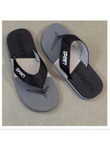 四季撞色人字拖，夏季加大码男士EVA拖鞋，圆头撞色时尚运动风露趾凉鞋，防滑轻便室内/室外一脚蹬拖鞋，平底凉鞋，适合海滩、篝火晚会、居家等多种场合。此款尺码偏小。 - 黑灰 - 查看 9