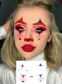 6 Blatt Clown Gesicht Tattoo Halloween temporäre Tattoos, erschreckende Augenschatten Tattoos, Clown Make-up Halloween Gesichtstattoo Aufkleber für Karneval, Totenfest, Cosplay und Festivitäten
