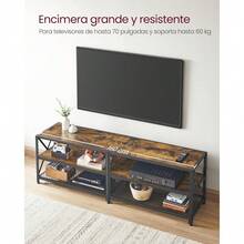 Mueble de TV, Mesa de TV para Televisores de hasta 70 Pulgadas, Ancho 160 cm, Marco de Acero, con Estantes, para Salón, Dormitorio, Marrón Rústico y Negro MLTV095B01 - MarrÓn RÚstico + Negro - Ver 6