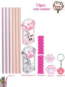Cute Cat Paw Pencil Sharpener, Manual Office, Home And School Supplies Pencil Sharpener With A Lid, Pink And Grey Pencil Sharpener, Small Handheld Pencil Sharpener, Cat Paw Manual Pencil Sharpener Accessories, Office, Home And School Supplies, Cat Paw Shape With A Lid Suitable For Children, Adults And Students, School Supplies, Student Awards, Children's Gifts, Pencil Sharpener Accessories, Pink And Grey Back To School
