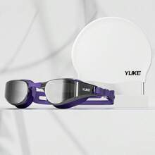 1 Set Occhialini da nuoto antifog ad alta definizione con design placcato, cuffia da nuoto in silicone, design a visione extra ampia, accessori da spiaggia, accessori per piscina