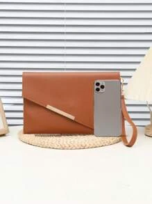 Sac enveloppe noir, sac de fichier de couleur unie, pochette polyvalente minimaliste et à la mode, sac à main en PU pour femmes, étui pour cartes, porte-passeport, sac pour le travail et les déplacements