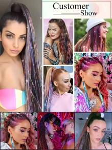 48Inches Glitter Rainbow Tinsel Hair Extension With Tool Mixed Colors Hair Extension Tinsel Kit Glitter Rainbow Hair Extensions For Women And Girls Pride Month Activities Accessories