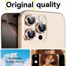 BOLLYMORE 适用于 17 Pro Max / 17 Pro / 17 Air / 17 / 16 Pro Max / 16 Pro / 15 Pro Max / 15 Pro / 14 Pro / 13 Pro / 12 Pro / 11 Pro Max 的 3 片金色金属环摄像头镜头保护膜:9H 硬度钢化玻璃 - 兼容手机壳,防指纹涂层,奢华美观,提升夜间拍摄效果(无气泡,兼容闪光灯,高清晰度) - 金色 - 查看 7