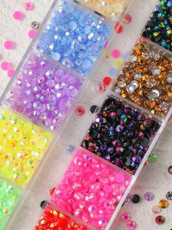12 grilles sans odeur 3D Fleurs acryliques Décorations d'ongles Y2K, fleurs colorées de tailles mélangées, perles en acier doré Décorations d'ongles DIY flocons de neige plates multicolores Jolies décorations d'ongles floraux Accessoires de bijoux Kawaii