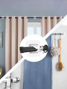 2/6pcs Curtain Rod Brackets No Drilling, Self Adhesive Curtain Rod Holders Nail Free Adjustable Curtain Rod Hooks Curtain Hangers For Bathroom Kitchen Bathroom Hotel