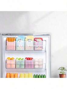 1/4/8 件彩色半透明冰箱储物箱带手柄 - 塑料、可堆叠单隔间整理器、可密封、易于贴标签，非常适合冰箱搁架、冰柜、侧门 - 可容纳水果、蔬菜、鸡蛋、饮料、零食、剩菜 - 透明 - 查看 6