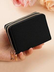 1pc Card Bag Credit Storage Bag Men'S And Women'S Organ Card Bag Purse Small Wallet New Double Layer Zipper Coin Purse For Men And Women,For Daily Shopping, School Trips, And GiftsFor Lover For Women,For Girls,For Lady,For Female,Bag School Supplies For School Dorm Room & Back To School - Black - View 5