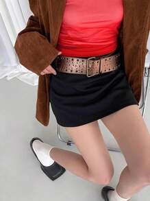 1pc Vintage American Western Style Coffee Brown PU Leather Material Casual Belt With Hollow Eyelets, Versatile