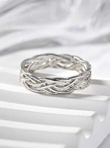 1 Pc Fashion Rhinestone Decorative Woven Design Women's Ring,Silver Cross Wave Ring,Summer Vacation Accessory,Delicate And Elegant Women's Jewelry,Suitable For Daily,Stacking,Party,Anniversary,Wedding,Valentine's Day Gift.