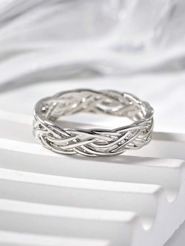 1 Pc Fashion Rhinestone Decorative Woven Design Women's Ring,Silver Cross Wave Ring,Summer Vacation Accessory,Delicate And Elegant Women's Jewelry,Suitable For Daily,Stacking,Party,Anniversary,Wedding,Valentine's Day Gift.