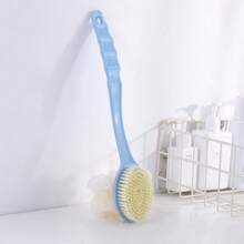 1 pièce Brosse de bain à poils doux à double face et manche long, Masseur corporel et éponge de douche exfoliante 2 en 1