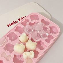 Sanrio (Authorized) 1PC Sanrio Hello Kitty Silicone Mold (Lid+Ice Tray)/4-Piece Set (Container+Ice Spoon) Ice Storage Container, With A Lid Silicone Ice Tray, Easy To Disassemble, Suitable For Summer Ice Boxes, Candy Chocolate Trays, Birthday Cake Decorations, Candy Chocolate Cupcake Decorations, And DIY Baking Tools