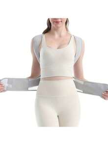 1pc New Grey Posture Corrector For Girls, Suitable For Indoor And Outdoor Use, Female Posture Correcting Belt For Hunchback Correction, Shoulder-Opening, Beautiful Back Shaping And Figure Sculpting&Adjustable, Breathable Orthopedic Brace - Seamless Upper Back, Spine, Neck & Shoulder Support - Ideal For Daily Wear, Clavicle Stabilization - Promotes Healthy Posture, Prevents Slouching Gym Accessories Lumbar Girdles Exercise Waist Belt Suitable For Workout Home Sports And Walk