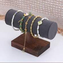1pc Walnut Wood Color Jewelry Display Stand, High-End Jewelry Counter, Displaying Props Such As Bracelets, Watches, Necklaces, And Ring Racks For Women Storage Organizer Travel Essentials Back To School Dormitory Storage