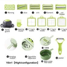 Multifunctional Vegetable Chopper Set - Manual Slicer Dicer With Interchangeable Stainless Steel Blades & PET Container, For Onion/Potato/Cucumber, Camping & Kitchen Essential (Slice, Shred, Grind)