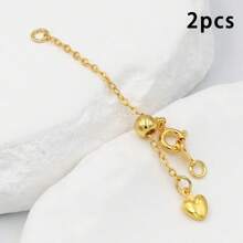 2pcs Heart-Shaped Extender Chain, Copper Adjustable Extensible Chain Connector For DIY Jewelry Making, Used For Necklaces, Anklets, Key Chains