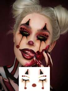 6 Blatt Clown Gesicht Tattoo Halloween temporäre Tattoos, erschreckende Augenschatten Tattoos, Clown Make-up Halloween Gesichtstattoo Aufkleber für Karneval, Totenfest, Cosplay und Festivitäten