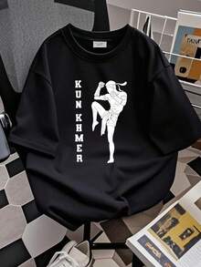 180g Pure Cotton New Limited Cambodia Martial Art, Cambodian Khmer Kun Khmer Bokator T-Shirt Casual Top For Everyday Wear For Women Print Round Neck Short Sleeve Designer Clothes Unisex Homme Comfortable Graphic Slightly Soft Versatile Stylish Summer Fashion Stretched Breathable Streetwear - 黑色 - 查看 4