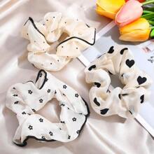 3pcs Set - Colon Hair Scrunchies, Heart Shaped Chiffon Crop Top, Round Dot Patterned Accessory Pack For Women, Hair Ties, Scrunchy Hair Ties, Hair Bobbles, Washing Face, Hair Accessories ,Head Piece