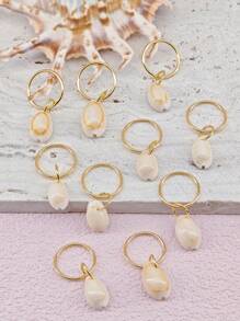 5/10pcs Beach Resort-Style Shell Braid Decorative Ring Headwear Ring For Ladies' Party Gifts (Hand-Polished Shells.The Shape And Specification Are Slightly Different, Which Is A Natural Phenomenon.)
