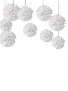 9pcs Paper Pom Poms, White Tissue Flowers, Fluffy Hanging Decoration, For Scene Decor, Home Decor, Room Decor, For Birthday Party Decor, Wedding Anniversary Party Favor, Business Graduation Gift Decor
