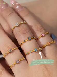 1pc Personalized Custom Gemstone Ring - Custom December Birthstone Small Flower Open Ring Custom Women's Fashion Ring As A Birthday Gift/Christmas Gift/Thanksgiving Gift/New Year Gift For Friends/Family/Partner