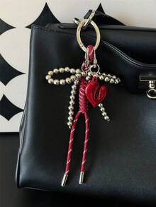 Ankela 红色蝴蝶结银珠链包饰汽车钥匙扣包挂件手工编织绳奢华感女士和女孩礼物背包装饰圣诞蝴蝶结包钥匙扣 - 彩色 - 查看 2