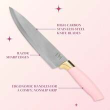 Paris Hilton 12-Piece Knife Set With Block, High-Carbon Stainless Steel Cutlery, Precision Blades And Ergonomic Handles, Pink - White - View 2