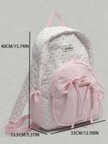 Mochila de estilo coreano para la escuela con patrón de lunares y lazo, para niña. Mochila femenina de color rosa suave, adecuada para la escuela secundaria y la universidad. Bolsa de viaje portátil.