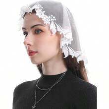 Bozidol Women Girls First Holy Communion JHS Chalice Embroidery Lace Mantilla Chapel Veils For Church Catholic Head Coverings - White - View 3
