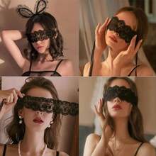 1PC Mysterious Lace Masquerade Mask Sexy Eye Mask Hollow Flower Lace Adjustable Mask Halloween Valentine's Day Gift - 黑色 - 查看 6