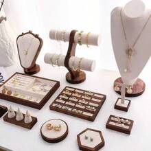 1pc Walnut Wood Color Jewelry Display Stand, High-End Jewelry Counter, Displaying Props Such As Bracelets, Watches, Necklaces, And Ring Racks For Women Storage Organizer Travel Essentials Back To School Dormitory Storage