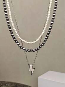 Collar colgante con rayo de imitación de perla y turquesa para mujeres, perfecto para fiestas, viajes y vacaciones - estilo 1 - Ver 3