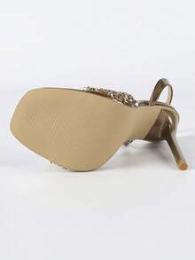 女士时尚优雅古铜色闪亮水钻装饰踝带超高跟凉鞋，11.5 厘米性感迷人派对走秀模特露趾细高跟礼服凉鞋 - 銅色 - 查看 10