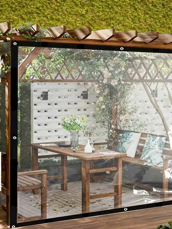 1pc Multi-Purpose Rainproof Cloth With Sealed Mesh, With Tie-Down Rope, Durable Transparent Plastic Tarpaulin, Waterproof And UV-Resistant, With Grommets, Suitable For Outdoor Use, Including Patio, Garden, Window Balcony, Pet House, Waterproof And Rainproof, Swimming Pool, Camping, Dustproof, Windproof And UV-Resistant, Greenhouse Film, Rainproof Shed, Poultry Shed, Ideal Garden Cover.