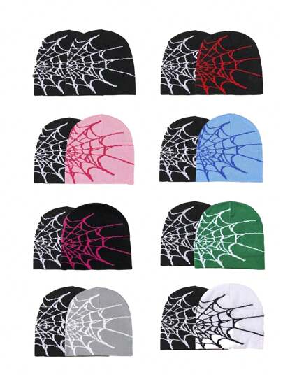1pc Spider Web Design Casual Acrylic Knitted Beanie Hat, Skull Cap, Suitable For Spring, Autumn, Winter Skiing, Cycling, Outdoor Activities Fall Outfit