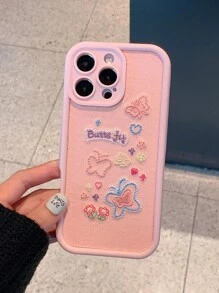 Funda antichoque para teléfono con bordado creativo de flor con forma de corazón y lazo, compatible con Apple y otros smartphones